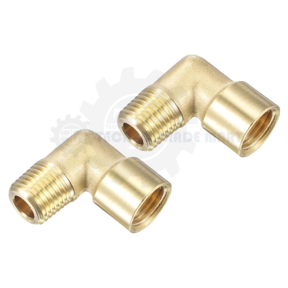 2 Pack Brass Male to Female Pipe Fitting Extension, 90 Degree Elbow Hose Adapter (1 by 4 NPT Thread)